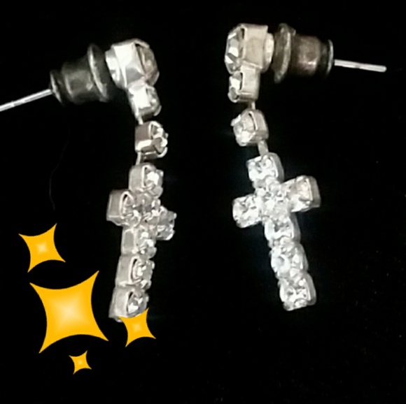 Jewelry - ♦️Want these free?♦️Jeweled cross earrings